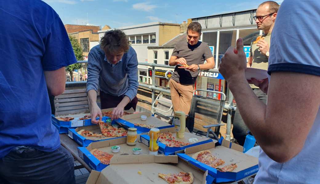 Pizza on the company balcony