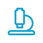 A light blue icon of a microscope