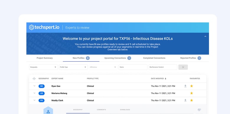 Screenshot of techspert.io's project portal