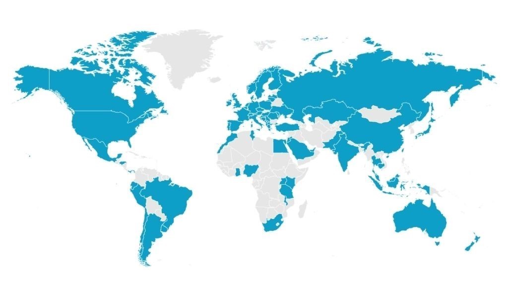 World map showing techspert.io global coverage.